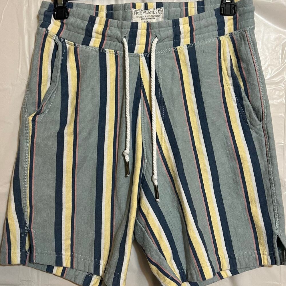 Free Planet - Striped Drawstring Shorts Small Lightweight Summer Casual